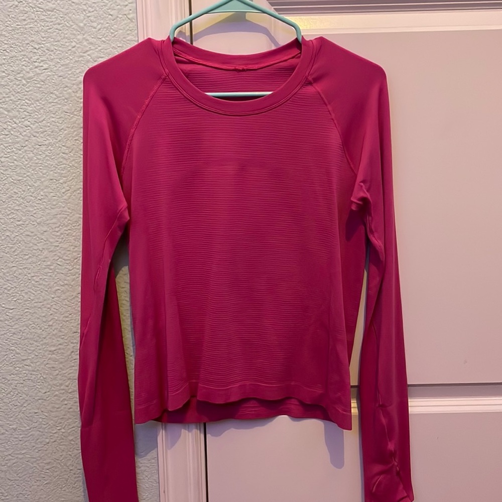 pink long sleeve lululemon race length swiftly tech